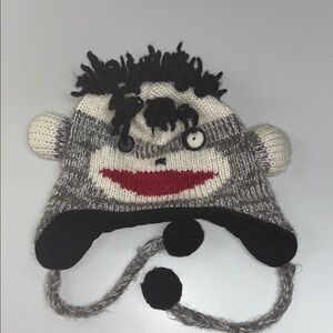 Fun 100% Wool Sock Monkey Hat size large, made in Nepal / preowned